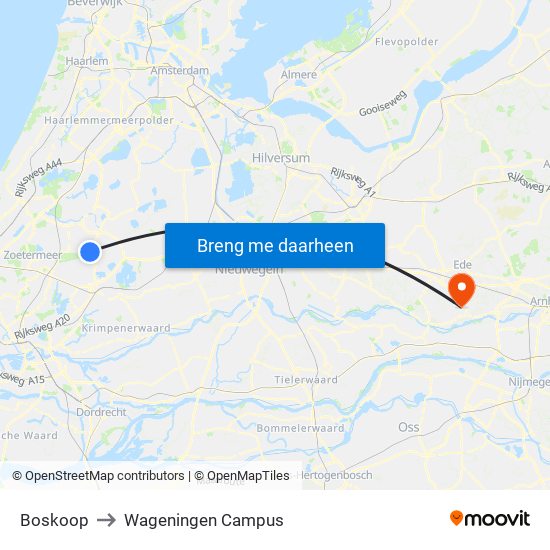 Boskoop to Wageningen Campus map