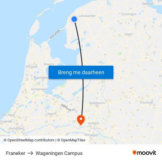 Franeker to Wageningen Campus map