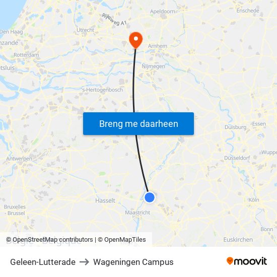 Geleen-Lutterade to Wageningen Campus map