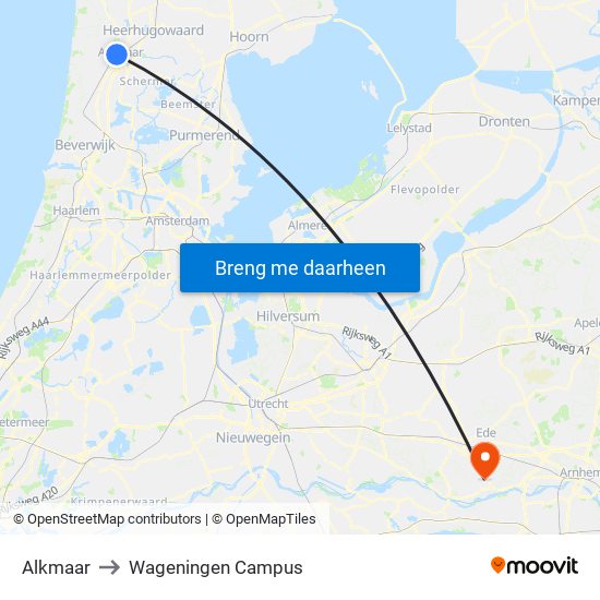 Alkmaar to Wageningen Campus map