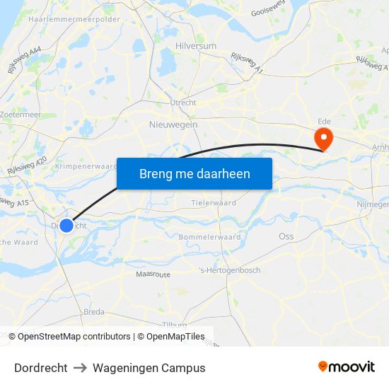 Dordrecht to Wageningen Campus map