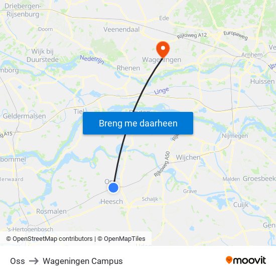 Oss to Wageningen Campus map