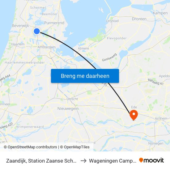 Zaandijk, Station Zaanse Schans to Wageningen Campus map