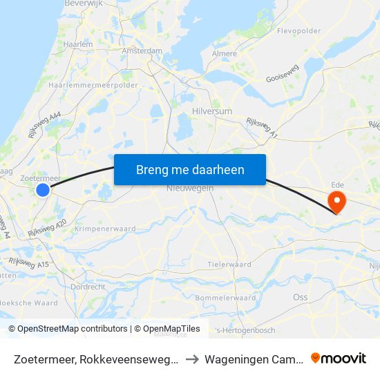 Zoetermeer, Rokkeveenseweg Zuid to Wageningen Campus map