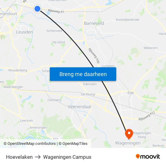 Hoevelaken to Wageningen Campus map