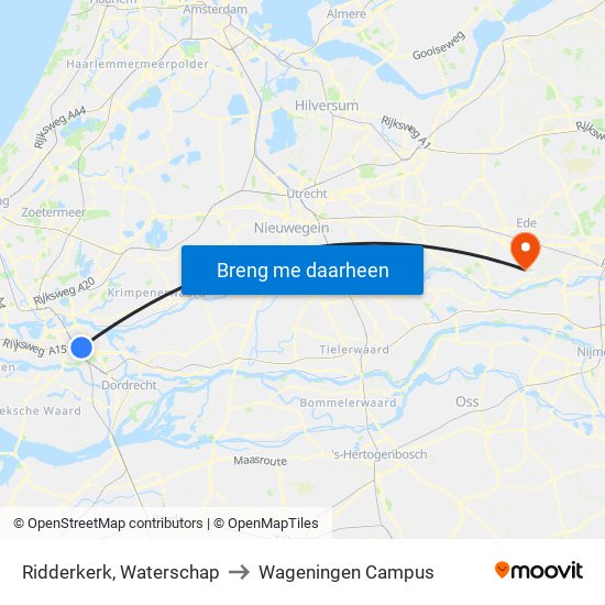 Ridderkerk, Waterschap to Wageningen Campus map