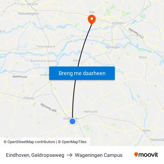 Eindhoven, Geldropseweg to Wageningen Campus map