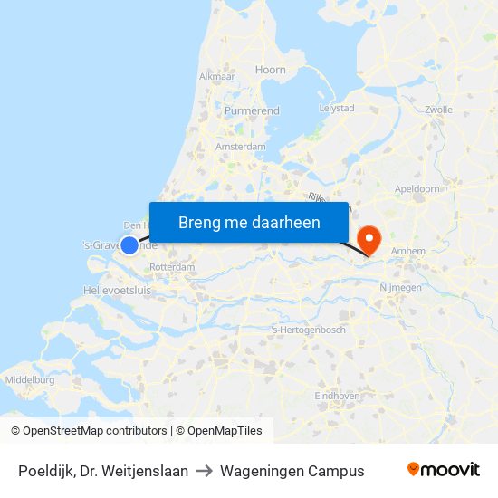 Poeldijk, Dr. Weitjenslaan to Wageningen Campus map