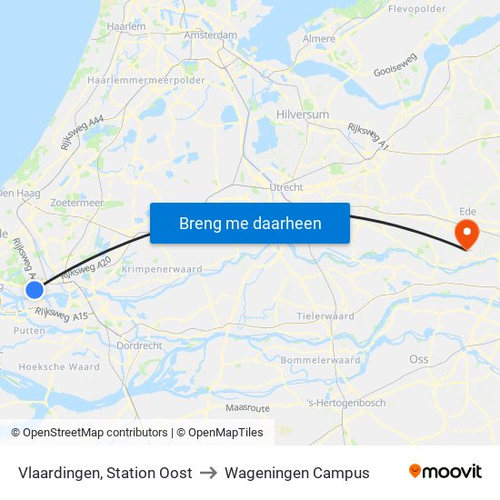 Vlaardingen, Station Oost to Wageningen Campus map