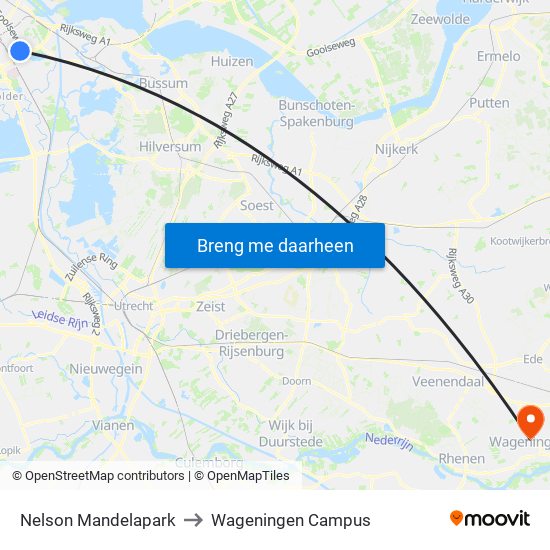 Nelson Mandelapark to Wageningen Campus map