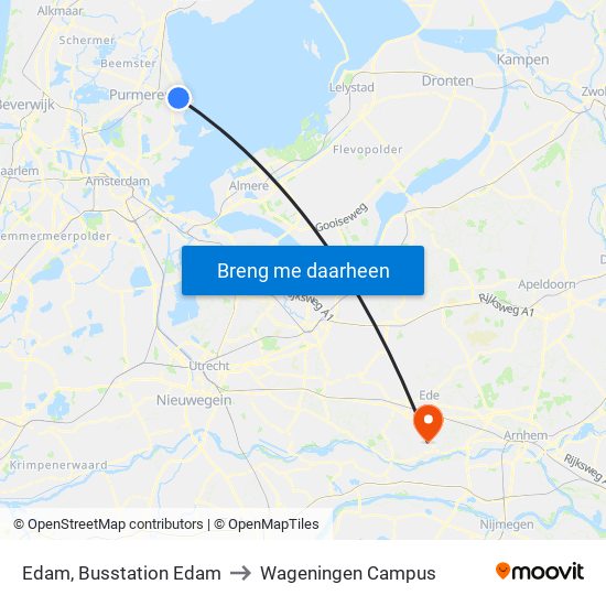 Edam, Busstation Edam to Wageningen Campus map