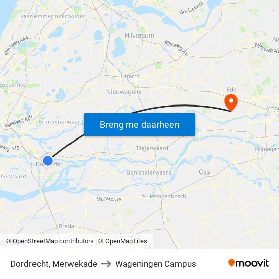 Dordrecht, Merwekade to Wageningen Campus map
