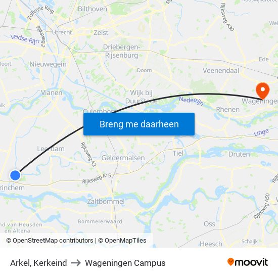 Arkel, Kerkeind to Wageningen Campus map