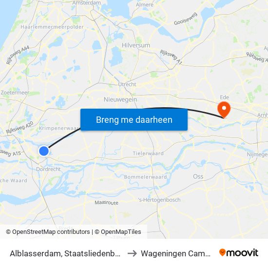 Alblasserdam, Staatsliedenbuurt to Wageningen Campus map