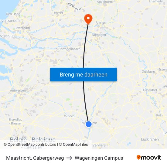 Maastricht, Cabergerweg to Wageningen Campus map