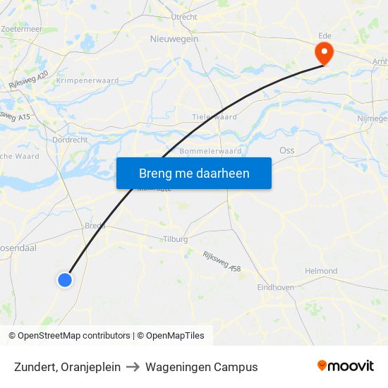 Zundert, Oranjeplein to Wageningen Campus map