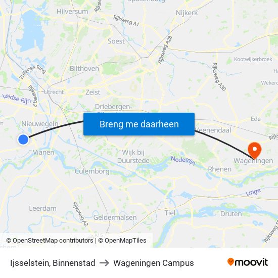 Ijsselstein, Binnenstad to Wageningen Campus map