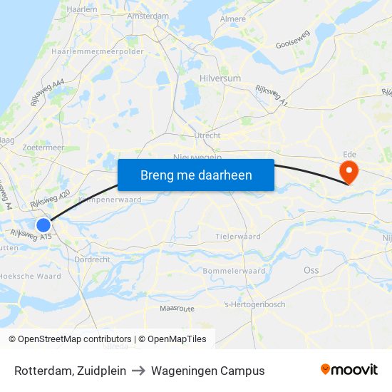 Rotterdam, Zuidplein to Wageningen Campus map