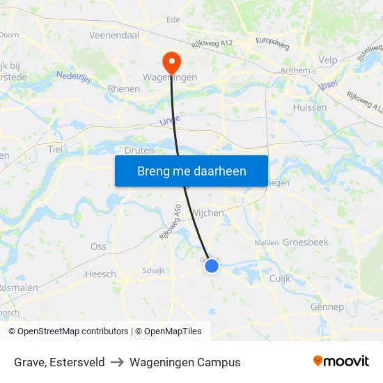 Grave, Estersveld to Wageningen Campus map