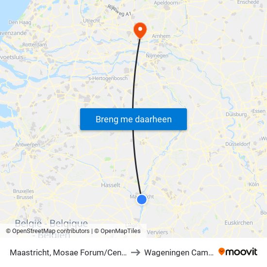 Maastricht, Mosae Forum/Centrum to Wageningen Campus map