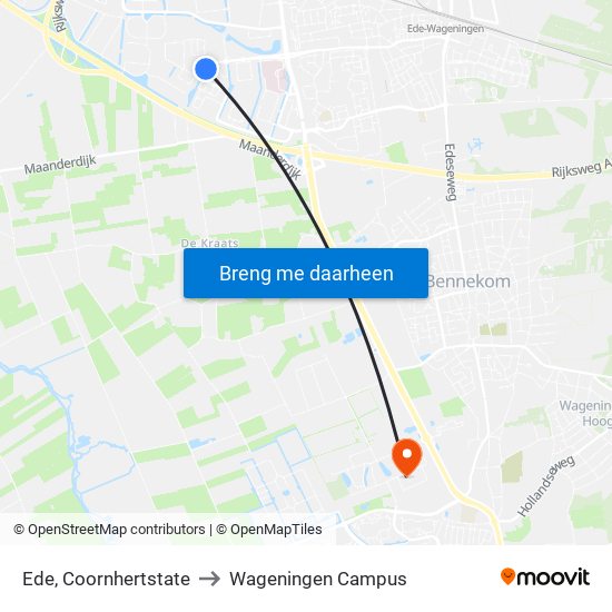 Ede, Coornhertstate to Wageningen Campus map