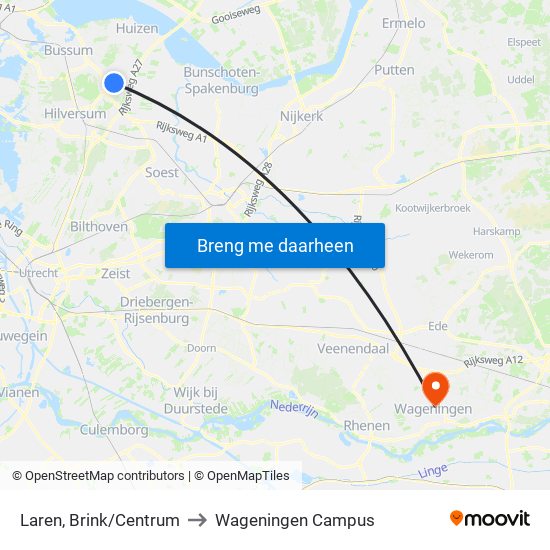 Laren, Brink/Centrum to Wageningen Campus map
