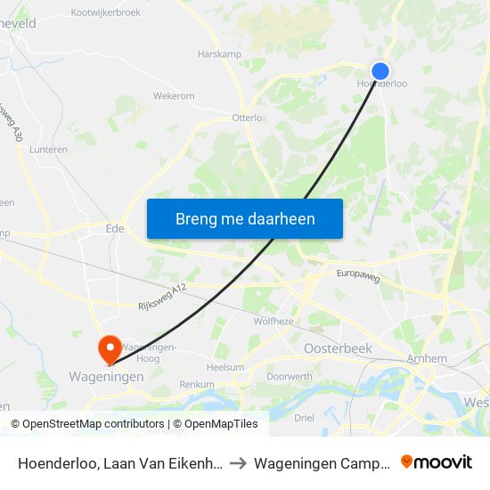Hoenderloo, Laan Van Eikenhof to Wageningen Campus map