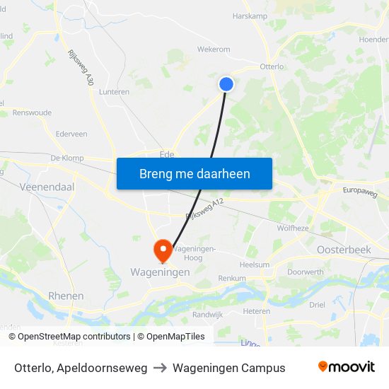 Otterlo, Apeldoornseweg to Wageningen Campus map