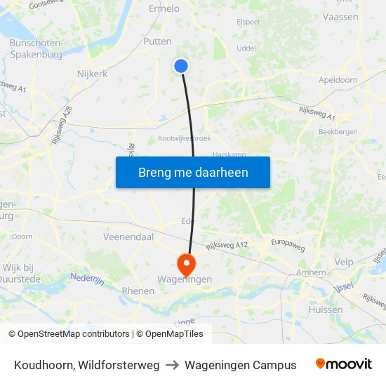 Koudhoorn, Wildforsterweg to Wageningen Campus map