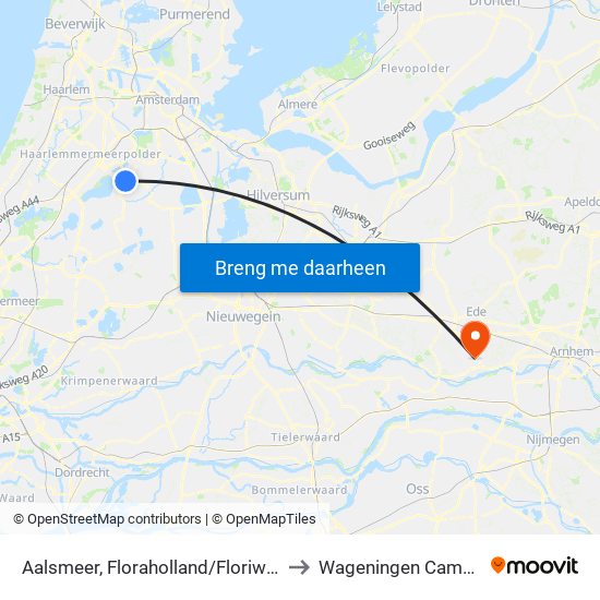 Aalsmeer, Floraholland/Floriworld to Wageningen Campus map