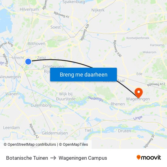 Botanische Tuinen to Wageningen Campus map