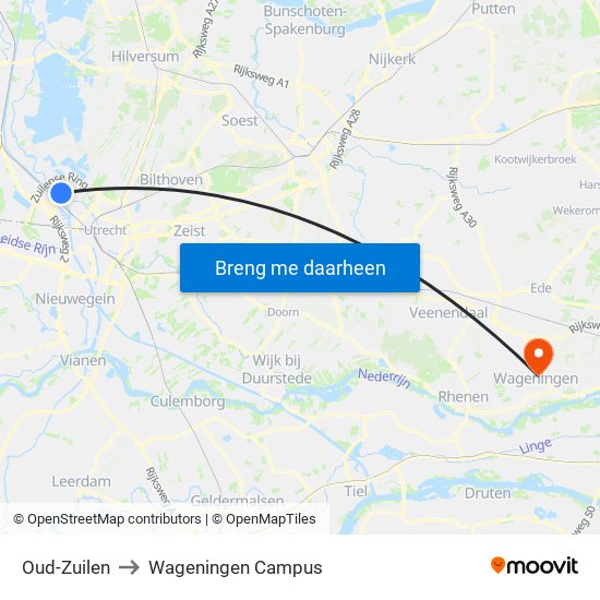 Oud-Zuilen to Wageningen Campus map