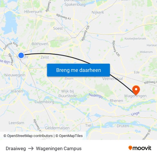 Draaiweg to Wageningen Campus map