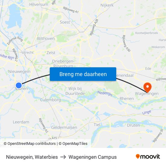 Nieuwegein, Waterbies to Wageningen Campus map