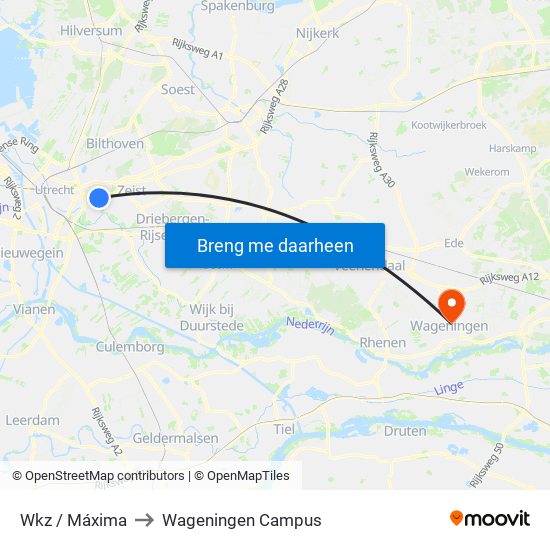 Wkz / Máxima to Wageningen Campus map