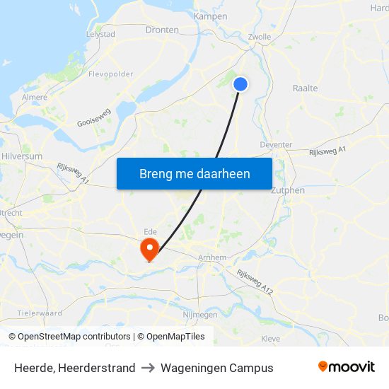 Heerde, Heerderstrand to Wageningen Campus map