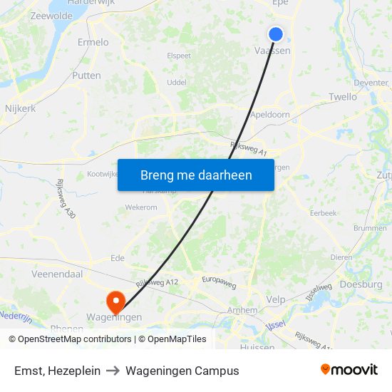 Emst, Hezeplein to Wageningen Campus map