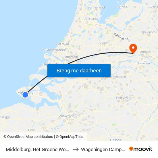 Middelburg, Het Groene Woud to Wageningen Campus map