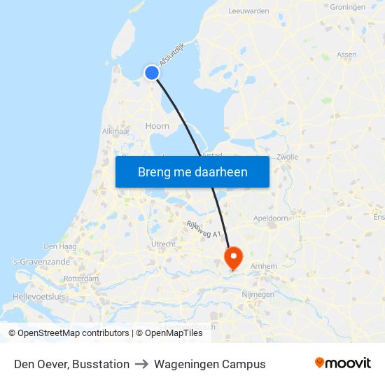 Den Oever, Busstation to Wageningen Campus map