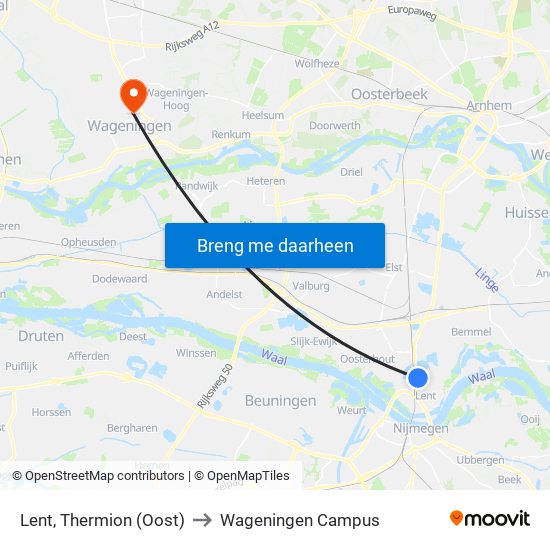 Lent, Thermion (Oost) to Wageningen Campus map