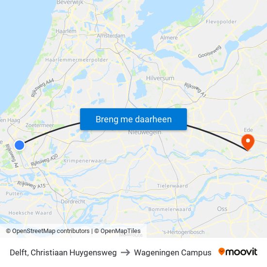Delft, Christiaan Huygensweg to Wageningen Campus map