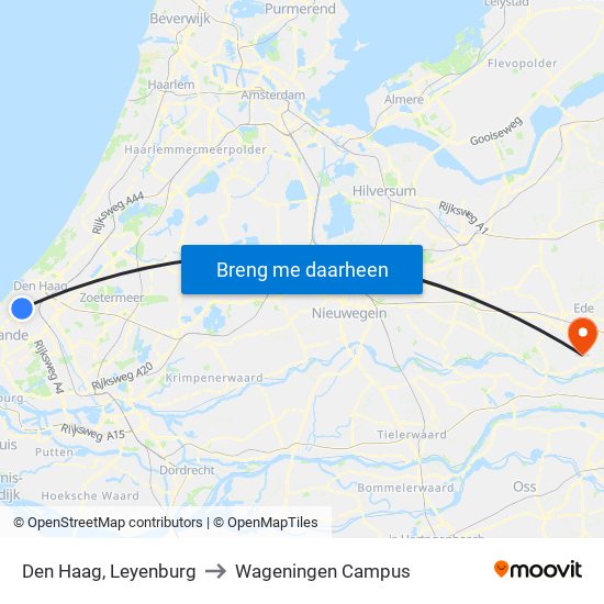 Den Haag, Leyenburg to Wageningen Campus map