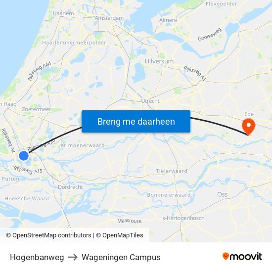 Hogenbanweg to Wageningen Campus map