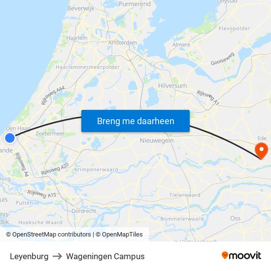Leyenburg to Wageningen Campus map