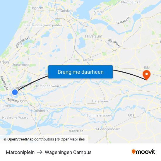 Marconiplein to Wageningen Campus map