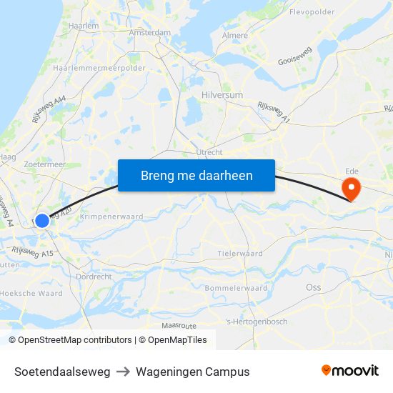 Soetendaalseweg to Wageningen Campus map