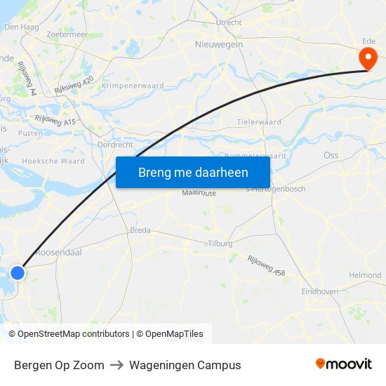 Bergen Op Zoom to Wageningen Campus map