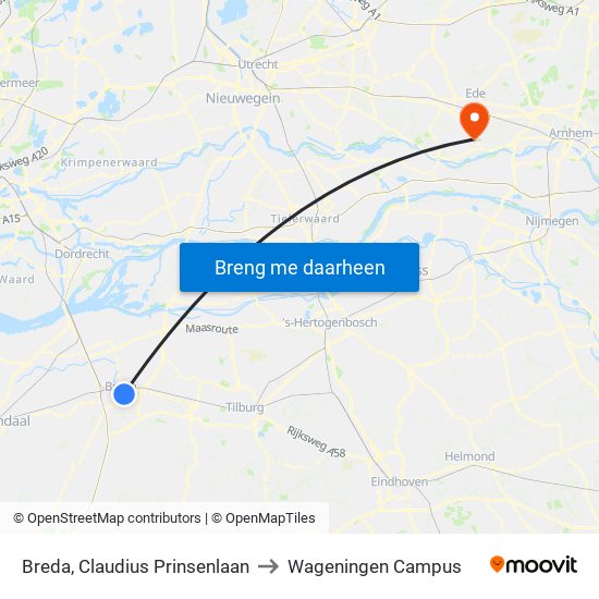 Breda, Claudius Prinsenlaan to Wageningen Campus map