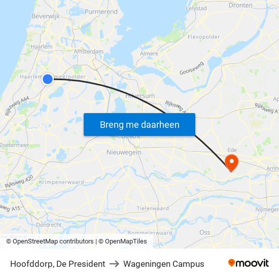 Hoofddorp, De President to Wageningen Campus map