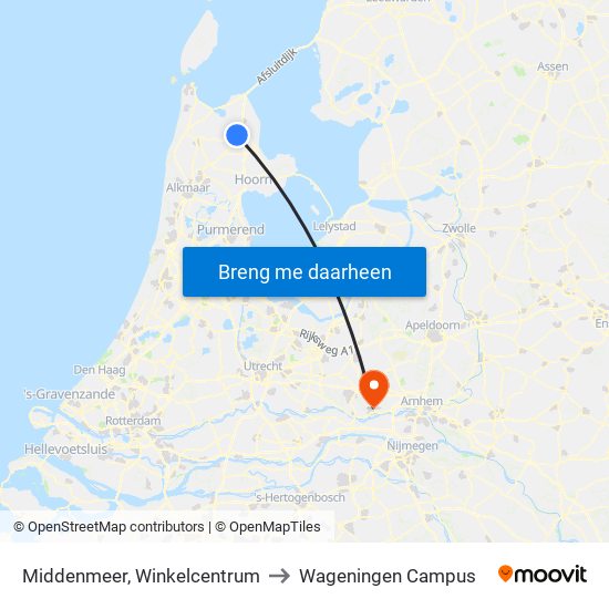 Middenmeer, Winkelcentrum to Wageningen Campus map